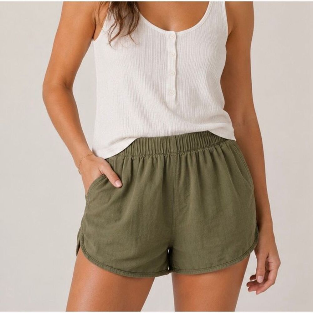 Madewell Olive Green Pull-On Linen Blend Casual Shorts Size Small